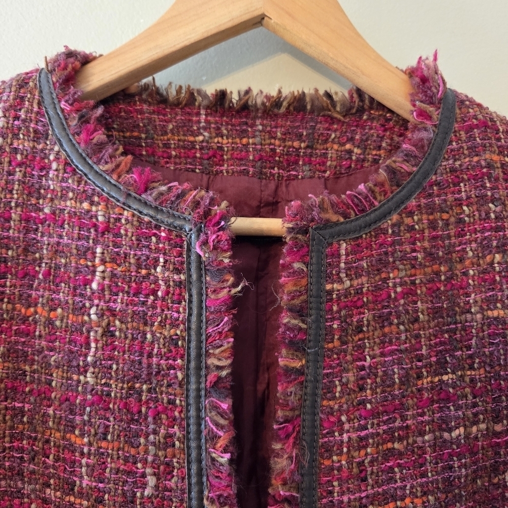 Lafayette 148 Blazer Women's Tweed Wool Collarless Fringe Trim Colorful Size 10 - Picture 4 of 16